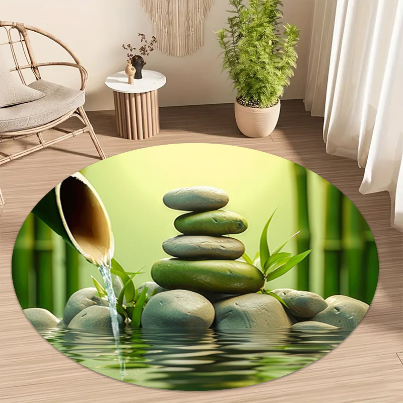 Spa And Wellness Hotel - Zen Bambus-Stein-Wasserfluss Runder Teppich Meditation Yoga